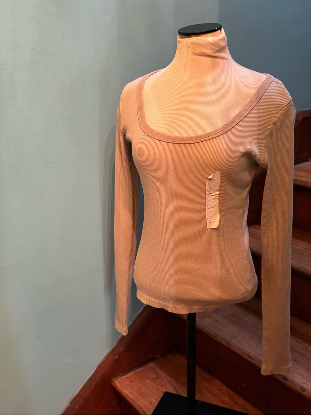 wild fable Long-Sleeve Scoop Ribbed Top — Beige/Tan